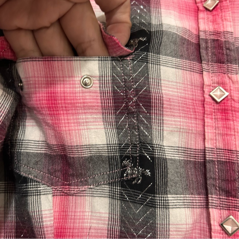 Panhandle Slim Women’s Pink Plaid Western Shirt Pearl Snaps Cowgirl Horse Boho M - Picture 8 of 9